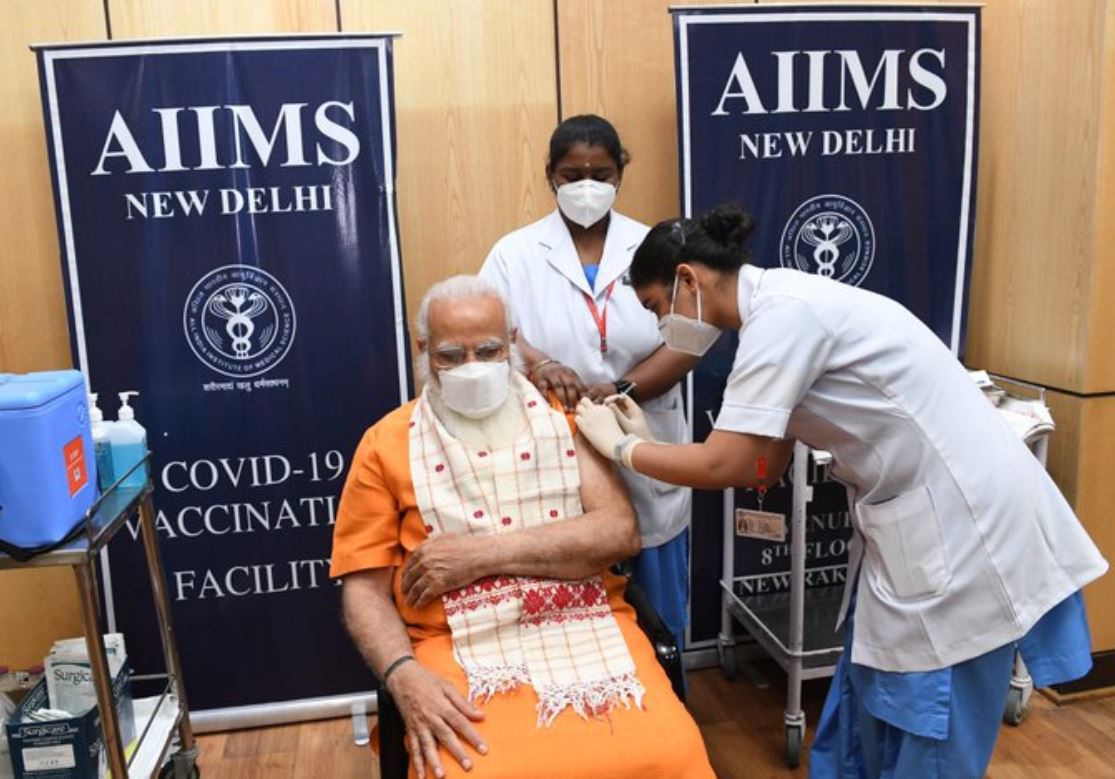 Prime Minister Narendra Modi takes his second dose of COVID19 vaccine at AIIMS