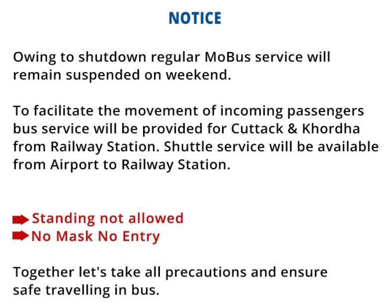 Regular MoBus Bus service will remain suspended on weekend.