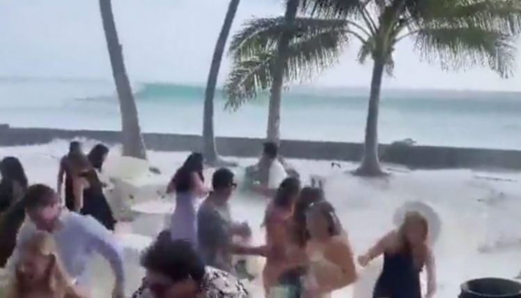 Giant Waves Crash Hawaii Island Wedding