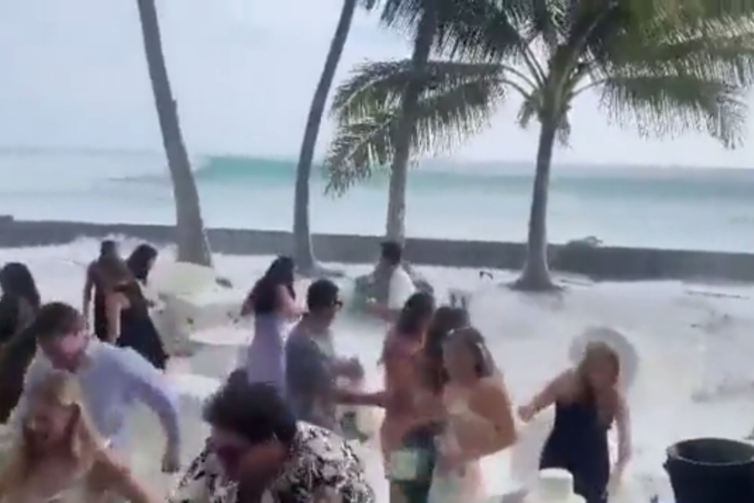 Giant Waves Crash Hawaii Island Wedding