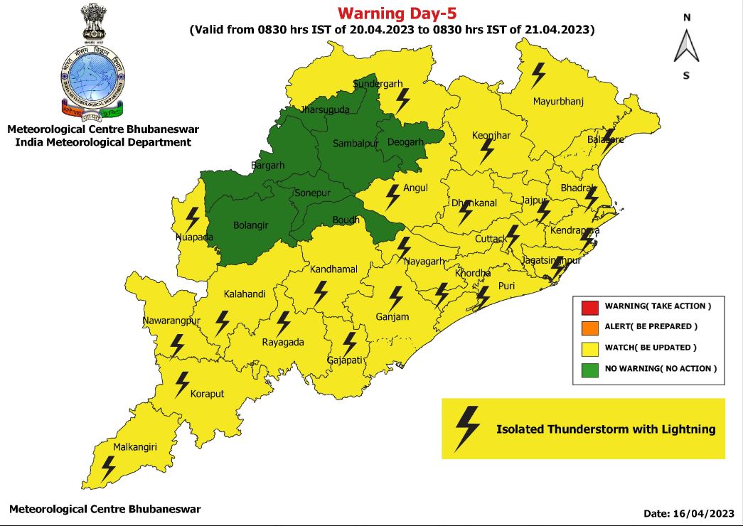 Yellow Warning To Different Districts Of Odisha For Thunderstorm With Lightening Till April 20