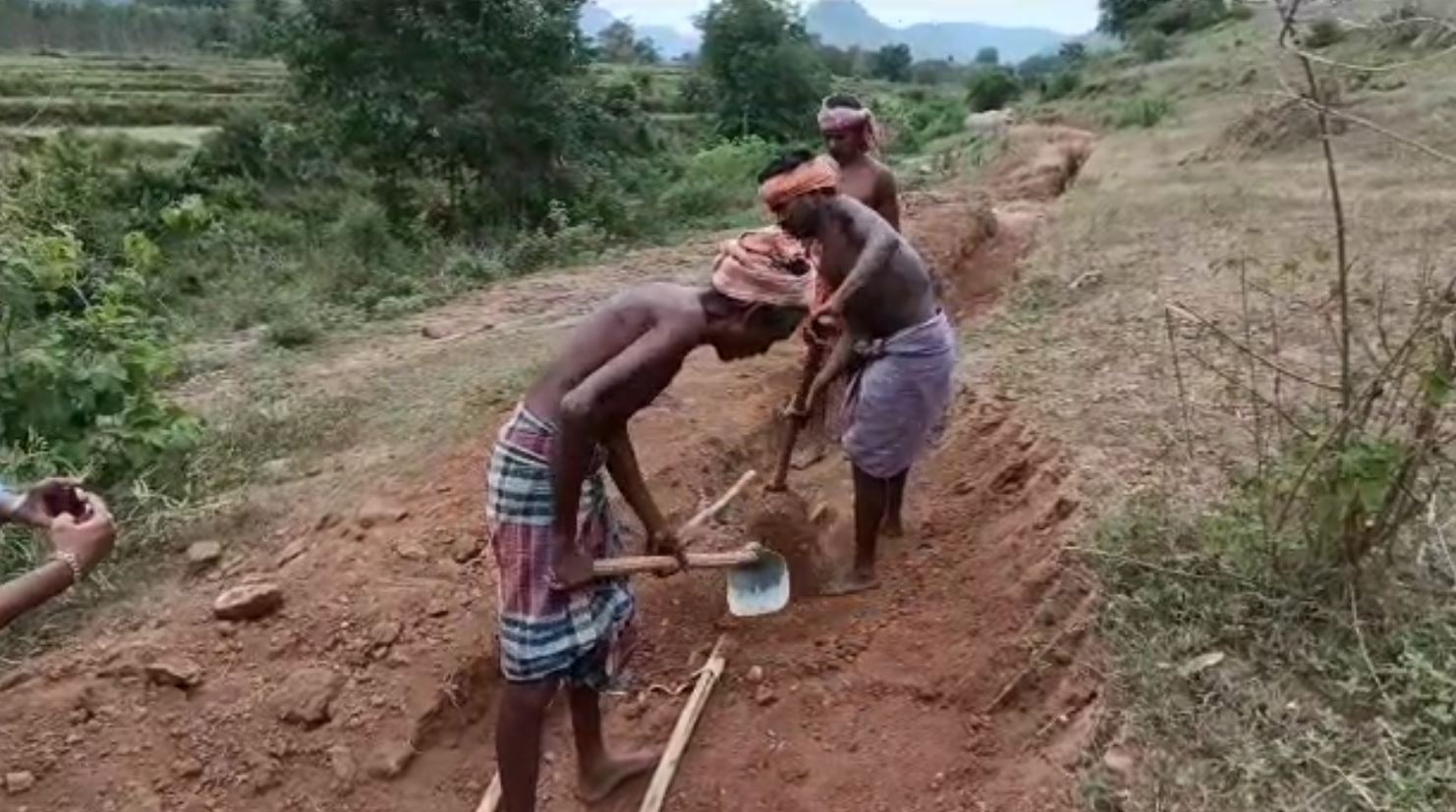Villagers Digging Water Canal With Giving Labour In Rayagada